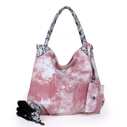 Real Leather Canvas Fashion Bags Flower Printing Leisure Stylish Handbags Purses