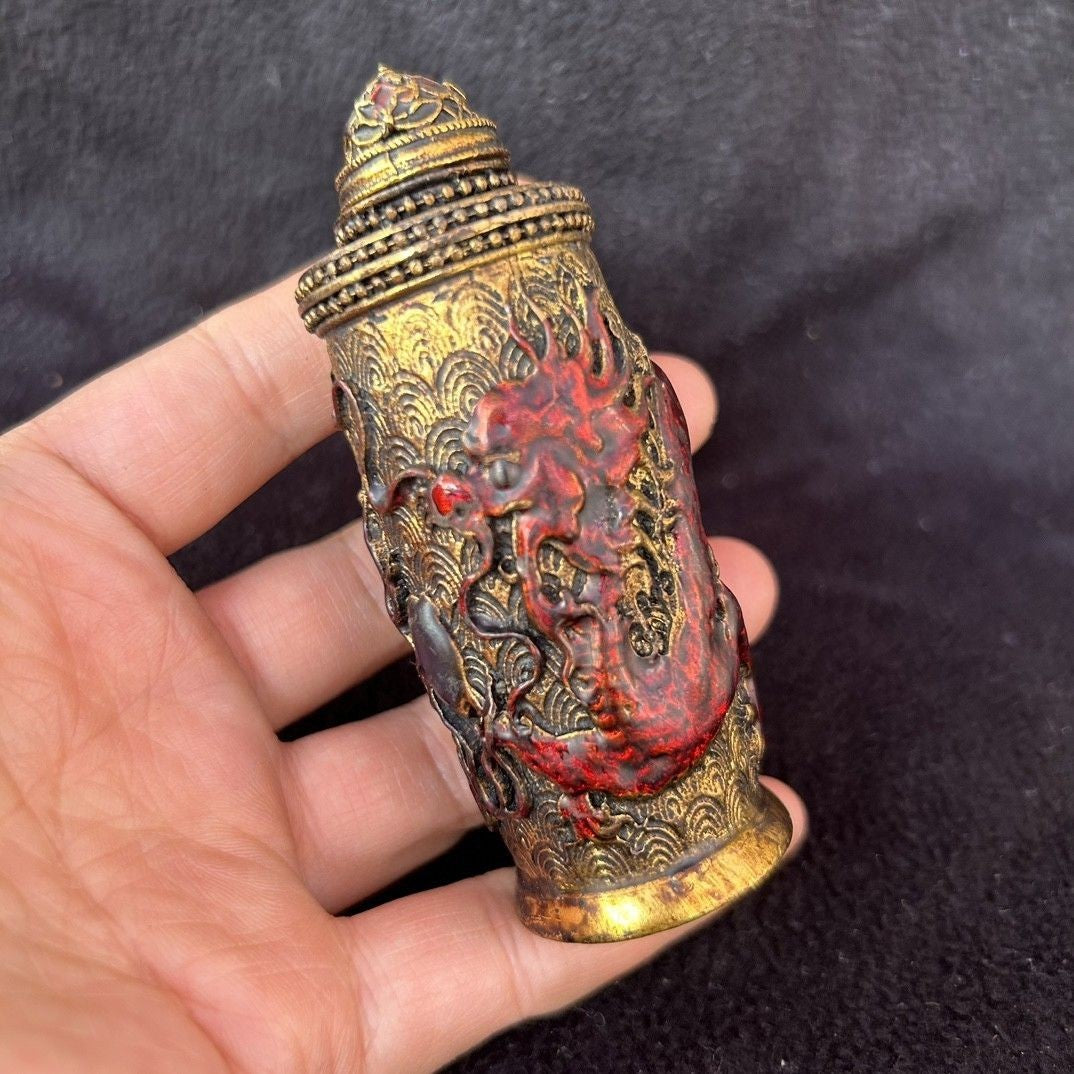 Vintage Double Dragon Snuff Bottle Empty Ornament Craft Accessory