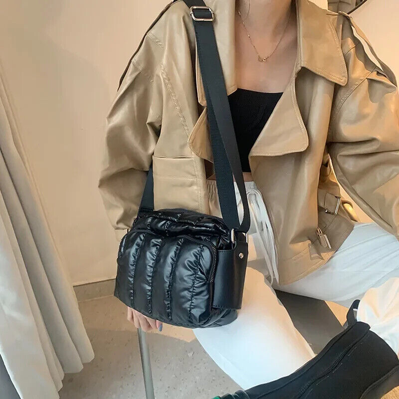 Shoulder Bag Women 2023 Winter Crossbody Down Bag Handbag Wide Shoulder