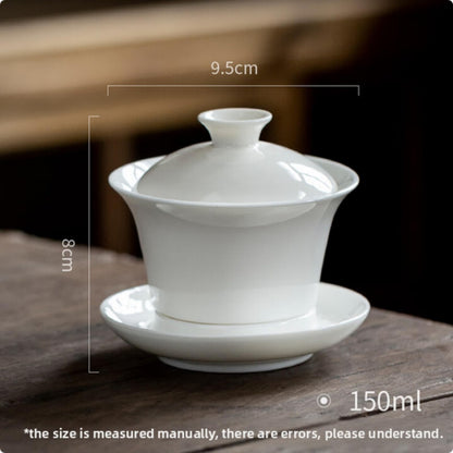 Jade White Porcelain Rotatable Gaiwan 150ml 5.1oz Kung Fu Tea Set