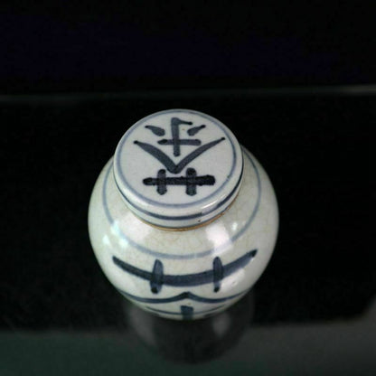 Chinese Old Porcelain Cracked Glaze Open Blue and White Tea Pattern Lid Jar