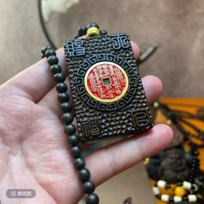 Natural Agarwood 6mm*108 Prayer Beads Lucky Necklace Mountain Ghost Coin Pandent