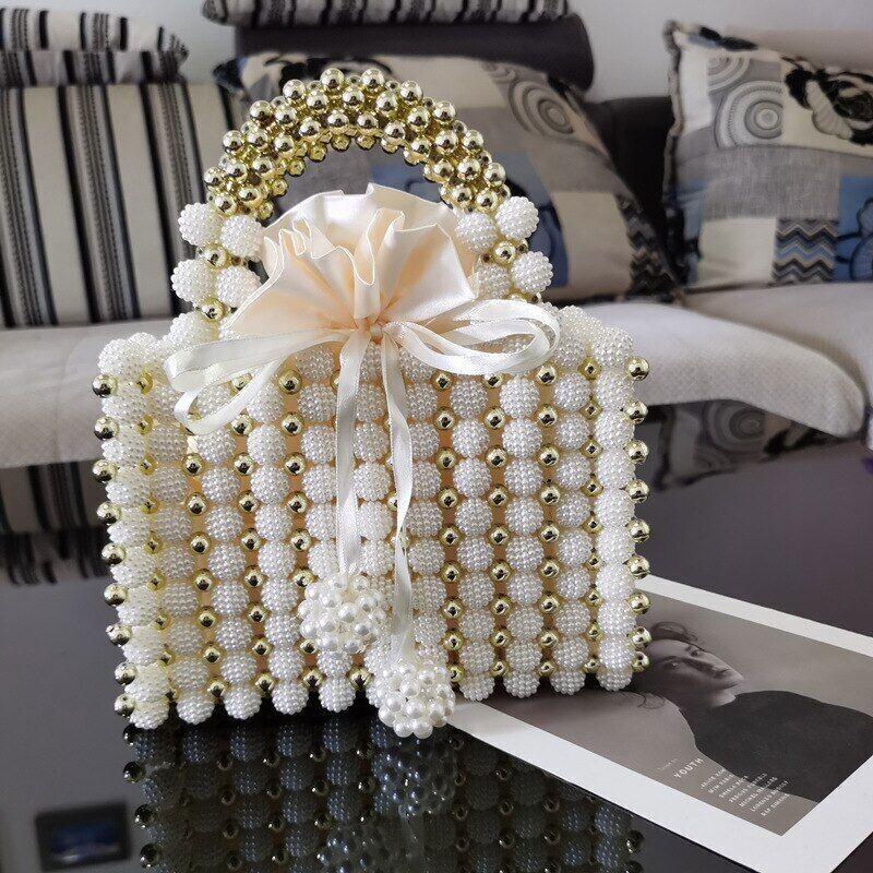 Pearls Bag Women Handbag Woven Party Wedding Evening Bag Basket Bags Women
