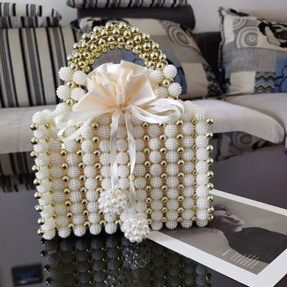 Pearls Bag Women Handbag Woven Party Wedding Evening Bag Basket Bags Women