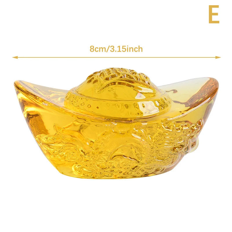 Chinese Style Citrine Ingot Gold Crystal Glass Colored Glaze Wealth Money Craft