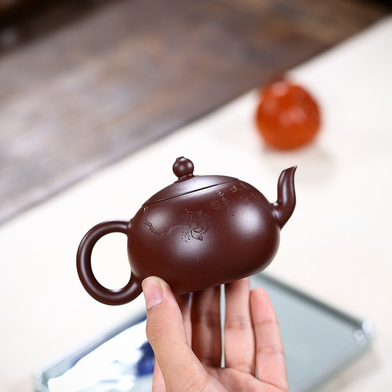 150ml Marked Tea Pot Real Yixing Zi Zhu Clay Master Pot Hand Carved Ball Infuser