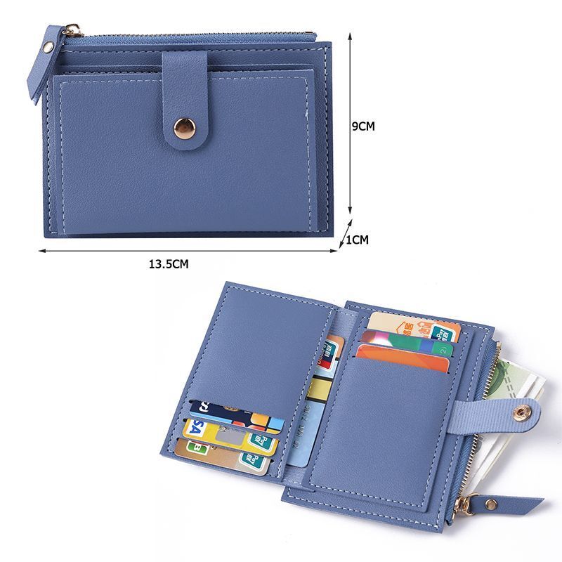 Credit Card Multi-slot Holder Synthetic Leather Mini Coin Purse Wallet Case Blue