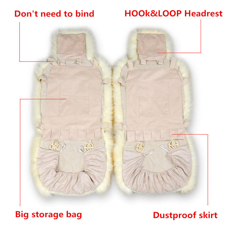 2PCS Genuine Australian Sheepskin Fur Long Wool Car Front Seat Cover Warm Winter