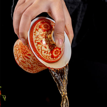Creative Gaiwan Color Enamel Craft Handmade Porcelain Tureen Covered Bowl Lid