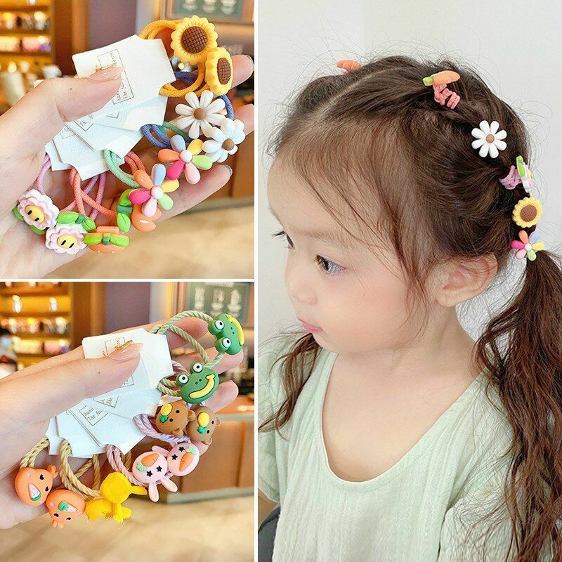 Hair Bands 10/20 Pcs/Bag Shiny Flowers Baby Scrunchies Rubber Kids Accessories