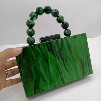 Pearl Green Acrylic Clutch Box Bags Bead Handbag Purse Wallet 18*11*4.5 CM Black