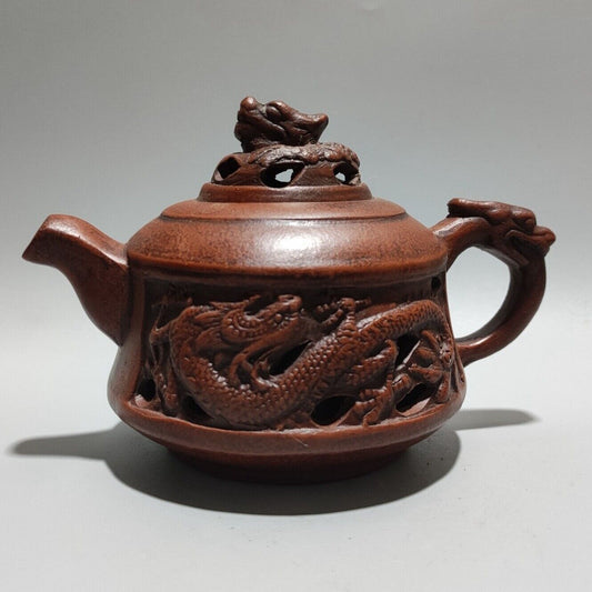 Vintage Chinese Yixing Purple Clay Teapot Zisha Ceremony Carving Dragon Tea Set