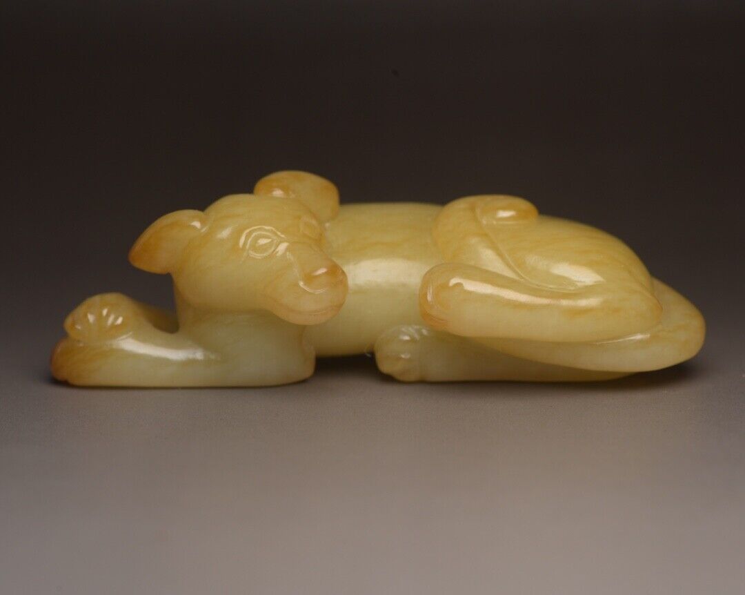 Collection Chinese Natural Hetian Jade Carved Exquisite Dog Statue Figurine Art