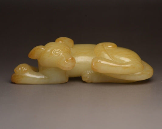 Collection Chinese Natural Hetian Jade Carved Exquisite Dog Statue Figurine Art
