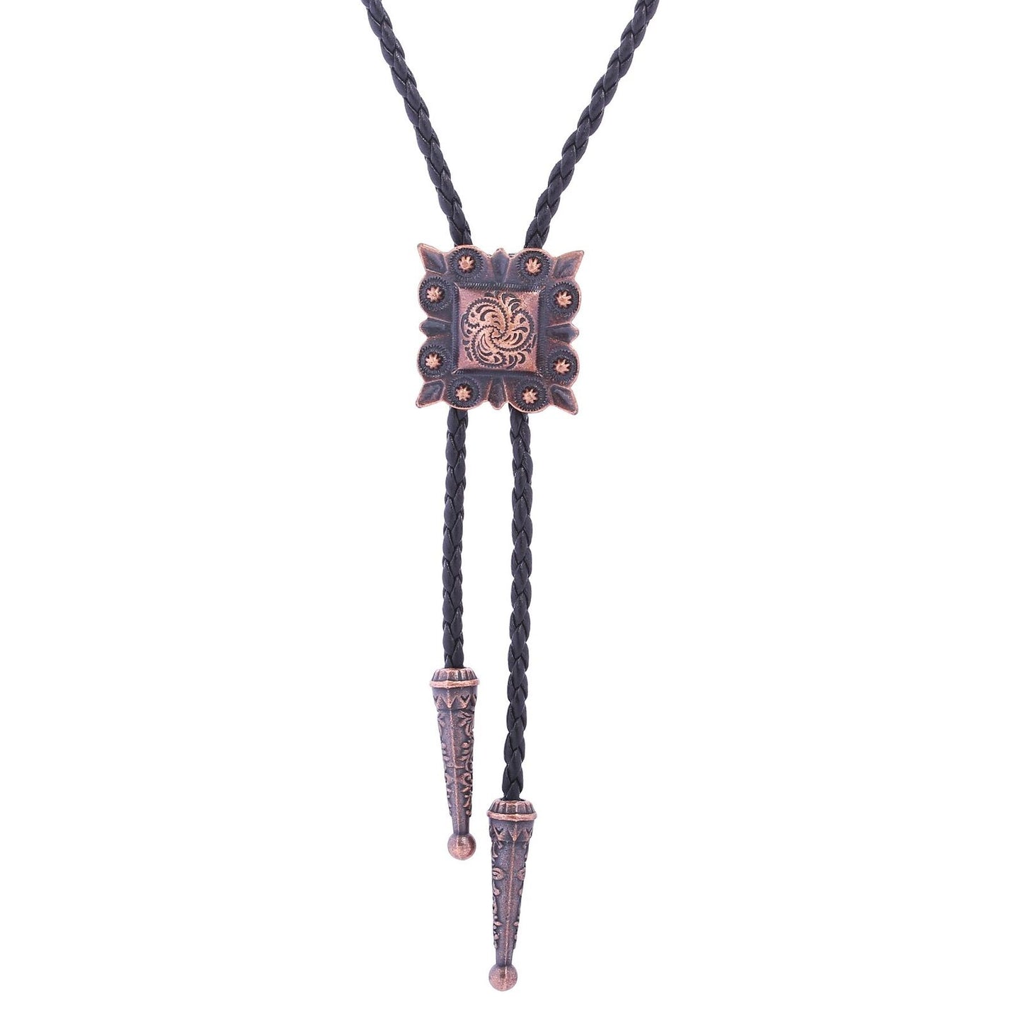Men Bolo Bow Ties Square Retro Shirt Chain Pattern Poirot Leather Rope Necklaces