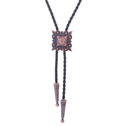 Men Bolo Bow Ties Square Retro Shirt Chain Pattern Poirot Leather Rope Necklaces