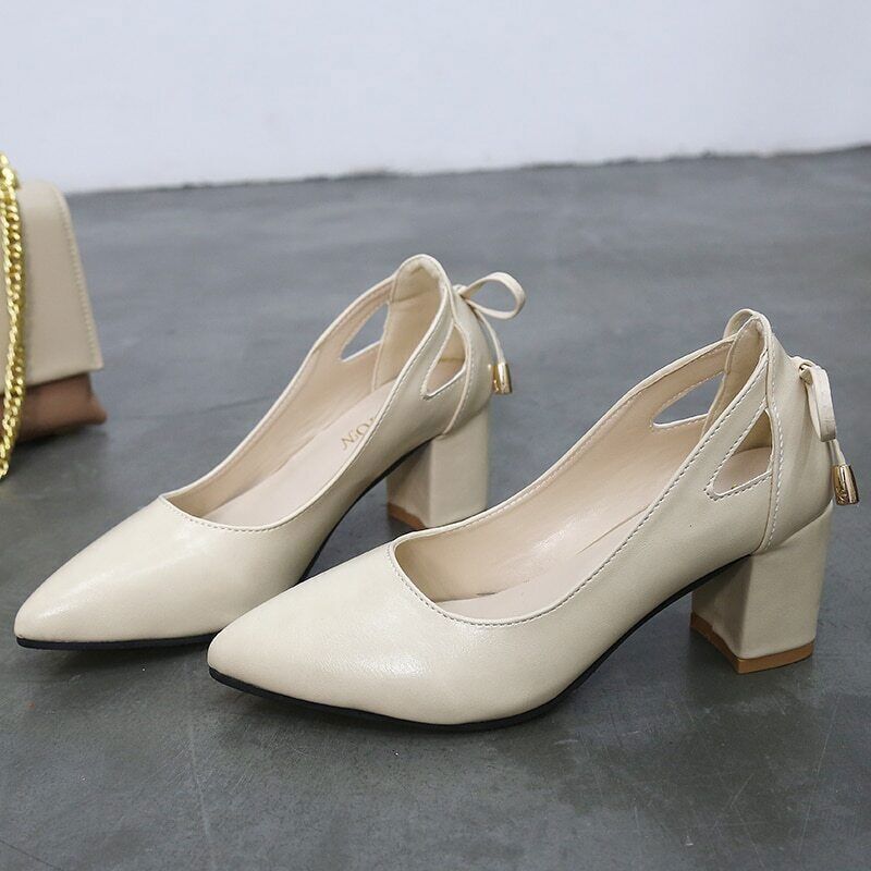 Women Pumps High Heels 6CM Black Leather Wedding Shoes Woman