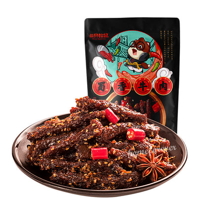 Chinese Snacks Specialty Food - Three Squirrels Spicy Beef Snack. 100g.