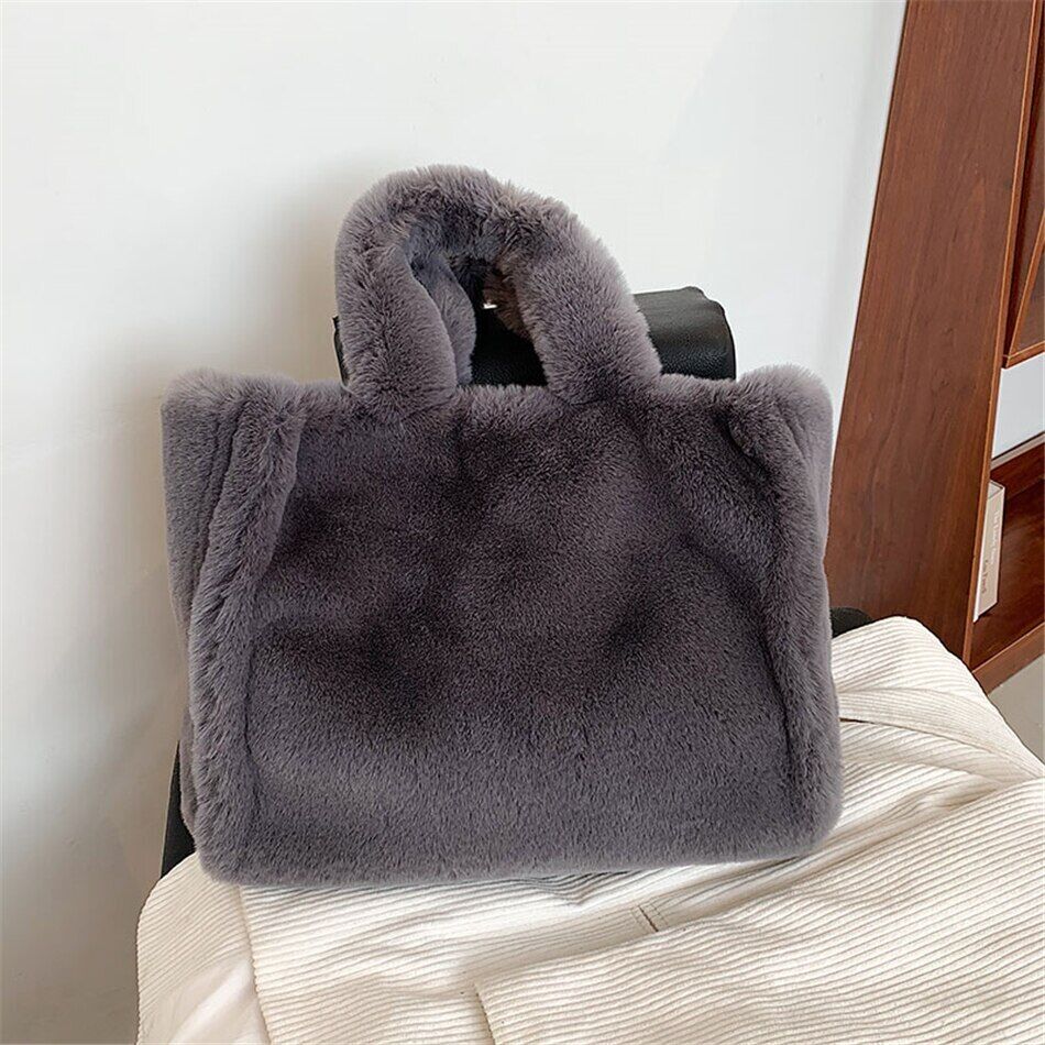 Faux Fur Women's Tote Bag Plush Shoulder Bags Women Soft Top Handbags Warm