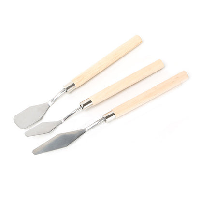 Gouache Oil Paint Scraper Set Wooden Stainless Steel Spatula Palette Art Tools
