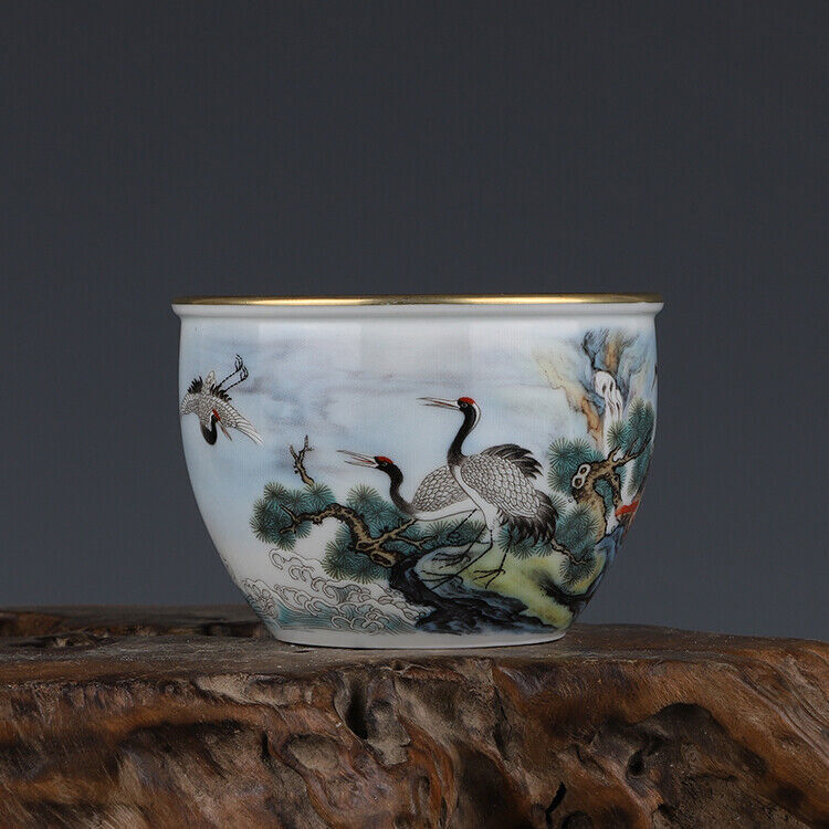125ML Chinese Porcelain Jingdezhen Colour Enamel Pine Crane Pattern Tea Cups