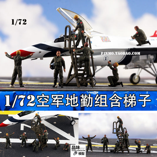 1/72 7Pcs/Set NATO Air Force Ground Service 7-man model with ladder+pilot