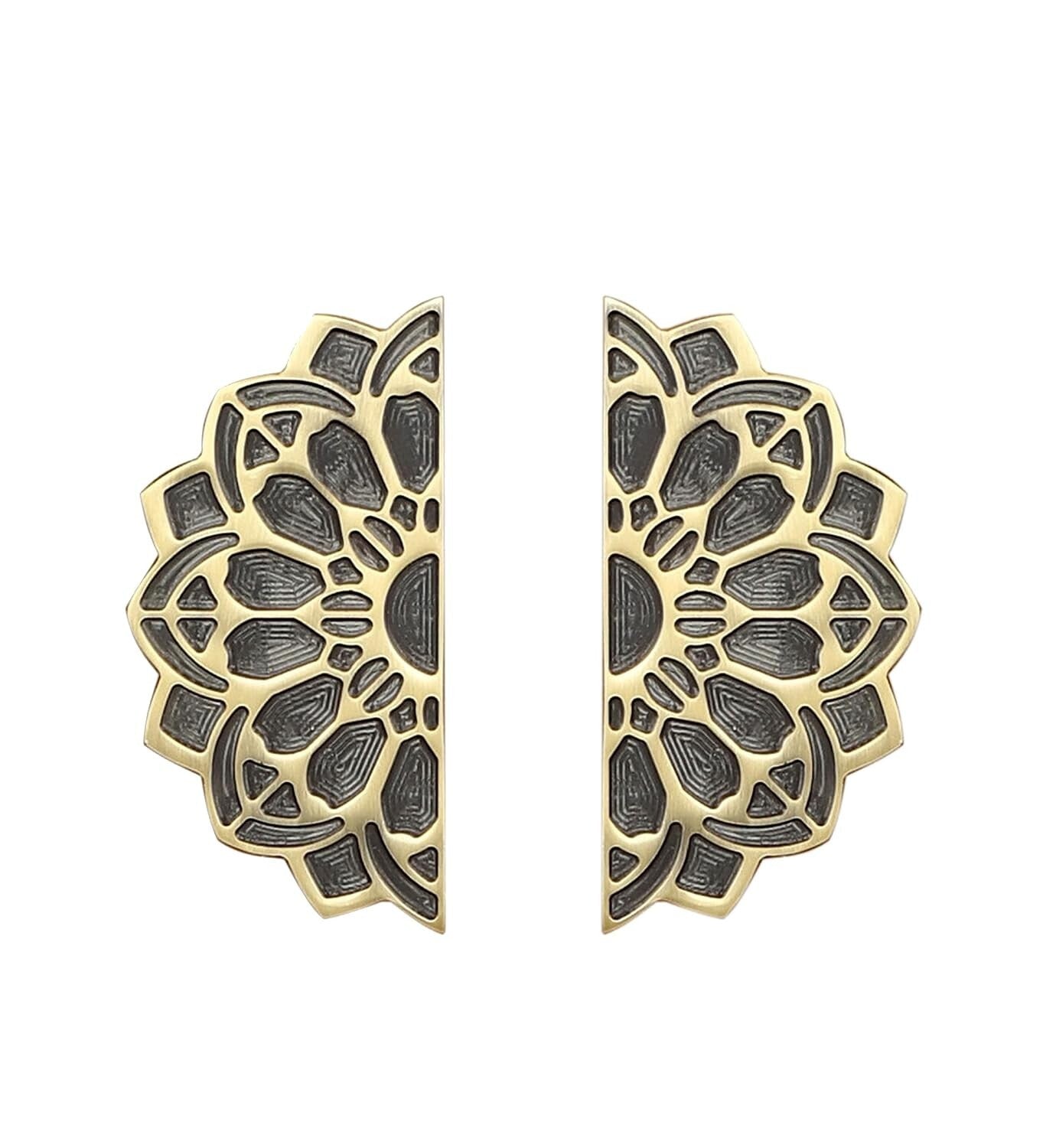Set of 2 Antique Look Mandala Style Brass Door Handle Pair