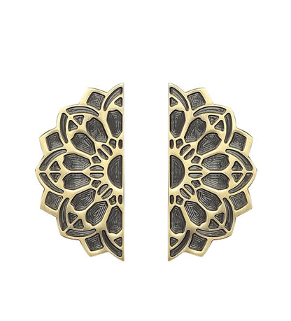 Set of 2 Antique Look Mandala Style Brass Door Handle Pair