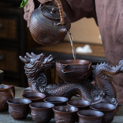 Half Automatic Tea Set Ceramic Dragon Design Gaiwan Matching Pitcher Tea Cups