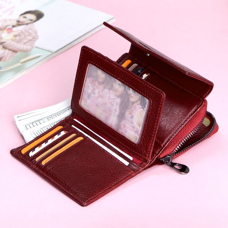 Genuine Leather Fashion Wallets Trifold Design Money Bag Zipper Small Coin Purse
