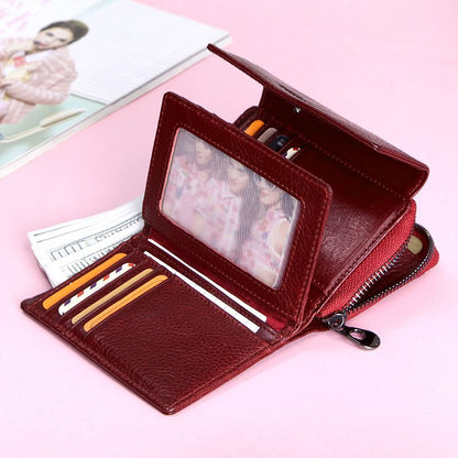 Genuine Leather Fashion Wallets Trifold Design Money Bag Zipper Small Coin Purse