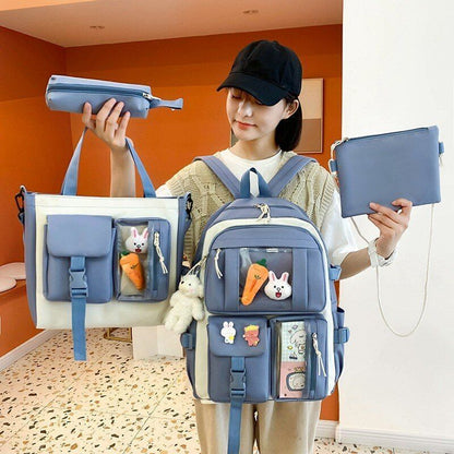 4 in 1 Piece Set Backpacks Waterproof Canvas Schoolbag Fashion School Students