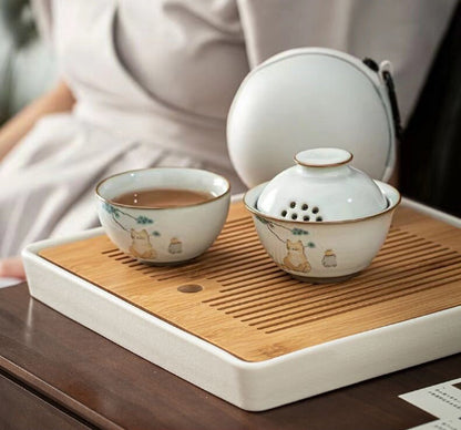 Lovely Cat Portable Travel Tea Set with Travel Case