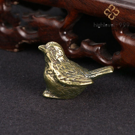 Solid Brass Sparrow Statue Bird Animal Mini Figure Tea Pet Miniature Ornament