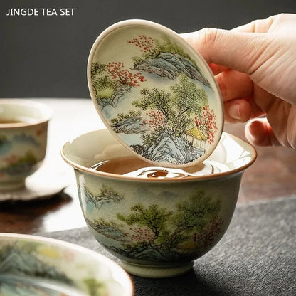 Ceramic Teacup Handmade Gaiwan Chinese Tea Tureen Tea Cups Tea Set Cover Bowl