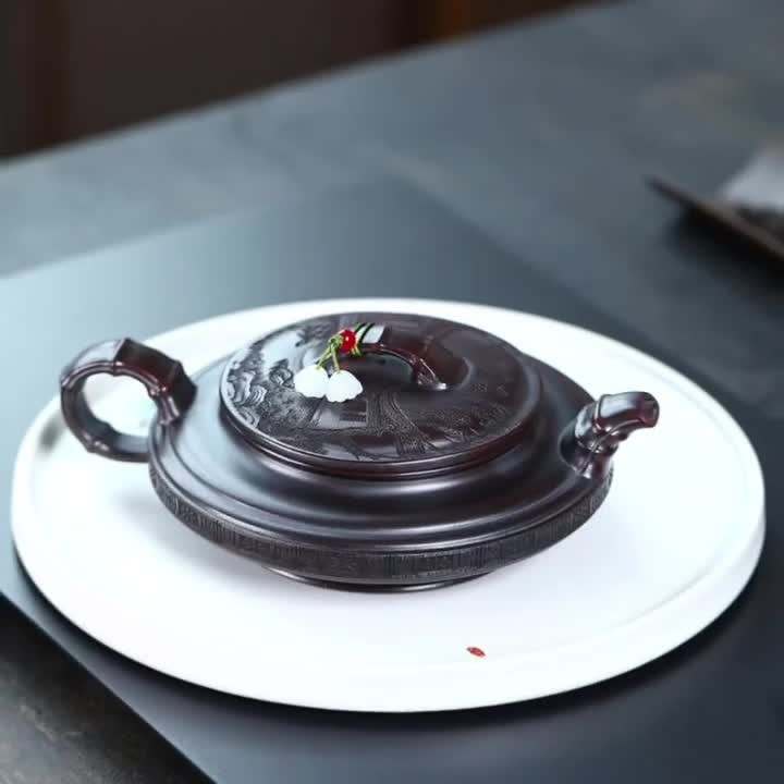 280ml Yixing Zisha Teapot Handmade Red Clay Bamboo Drum Gongfu Tea Pot
