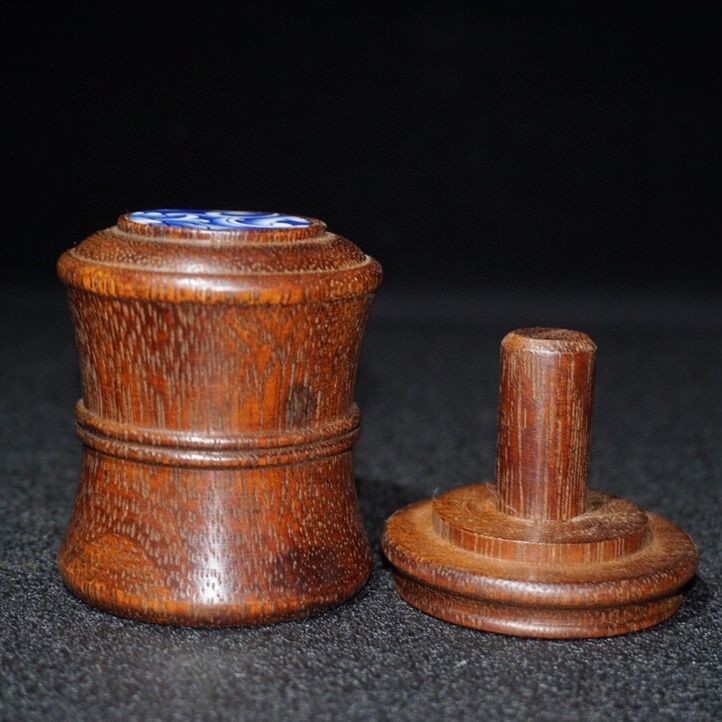 Rosewood Inlaid Porcelain Thumb Ring Box 7.5x5.5cm Portable Retro