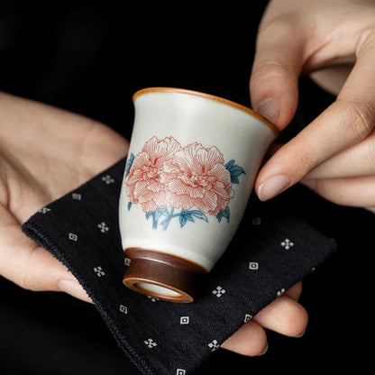 80ml Chinese Ru Kiln Porcelain Hibiscus Flower Tea Cup Meditation Cup Pu 'er Cup