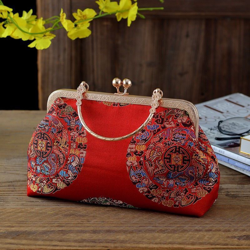 Flowers Style Vintage Kiss Lock Shell Bag Chain Shoulder Crossbody Bag Handbags