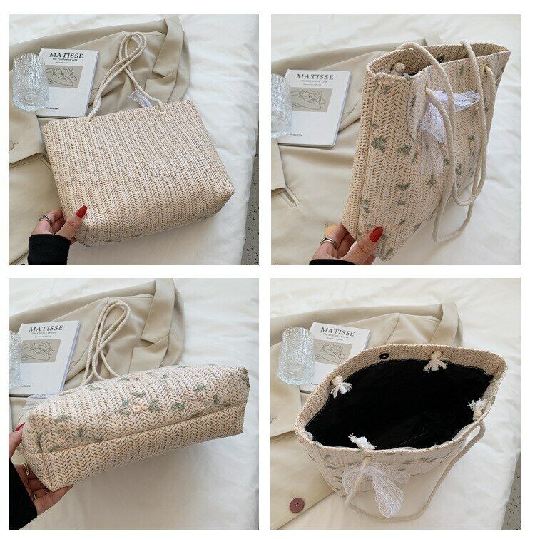 Women Shoulder Bag Large Capacity Female Handbag Simple Casual Straw Woven Style