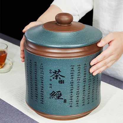 True Yixing Zisha Tea Canister For Pu'er Tea Cake Sealed Storage With Lid Carved