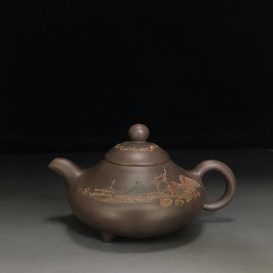 vintage chinese yixing purple clay teapot zisha ceremony carving Collectible art