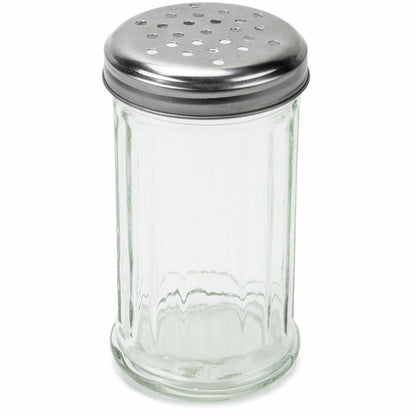 2 Pack 12 Oz. Cheese Shaker Seasoning Dispenser, Glass, Perforated Steel Lid