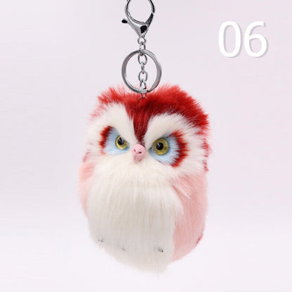 Cute Rabbit Fur Furry Owl Pendant Bag Charm Key Chain Plush Animal Car Pendant