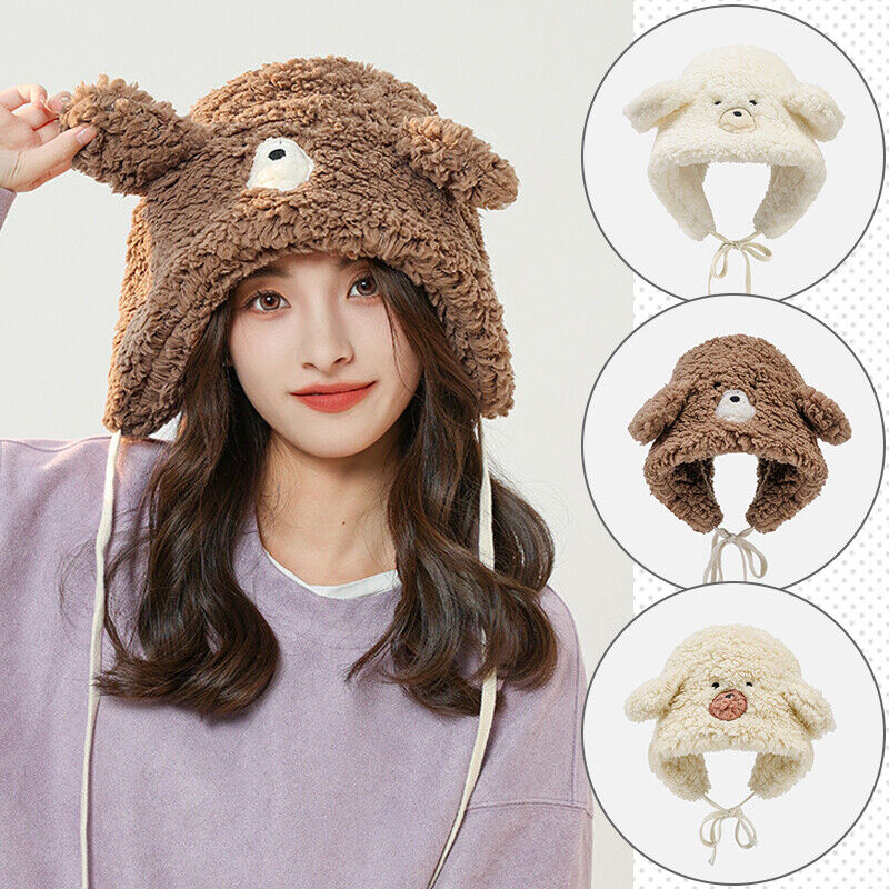 Multi-functional Bear Scarf Face Cover Hat Women Cute Winter Thick Plush Scarf