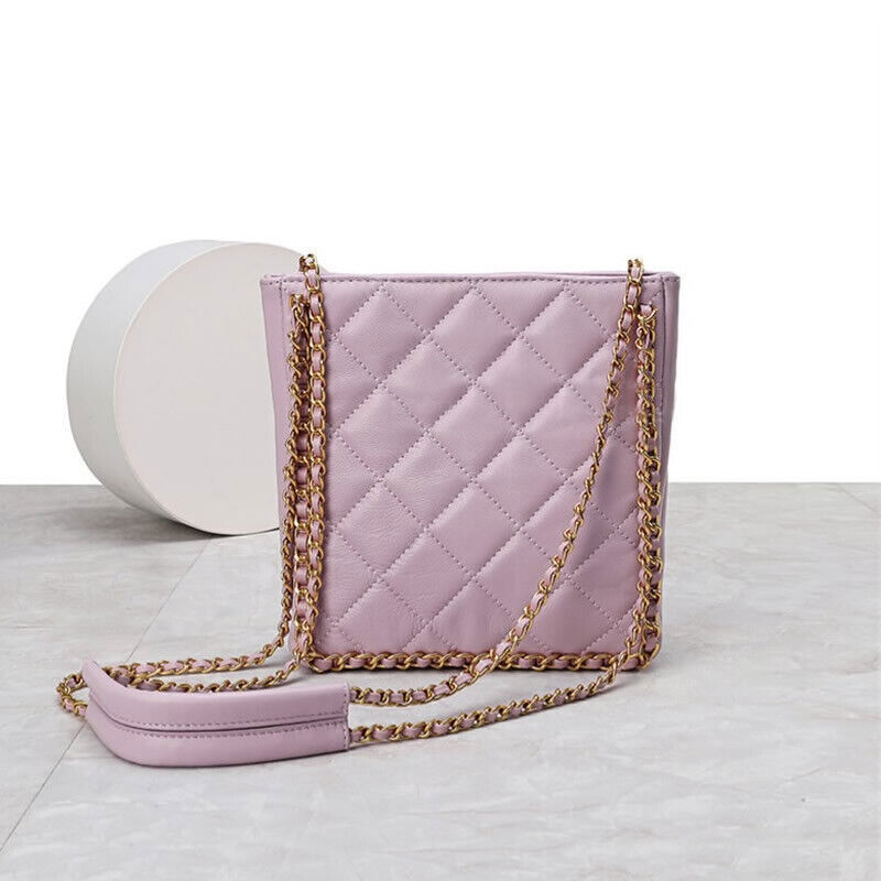 Small Quilted Sheepskin Leather Shoulder Bag Tote Chain Strap Handbag Fashion