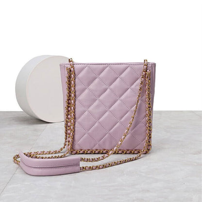 Small Quilted Sheepskin Leather Shoulder Bag Tote Chain Strap Handbag Fashion