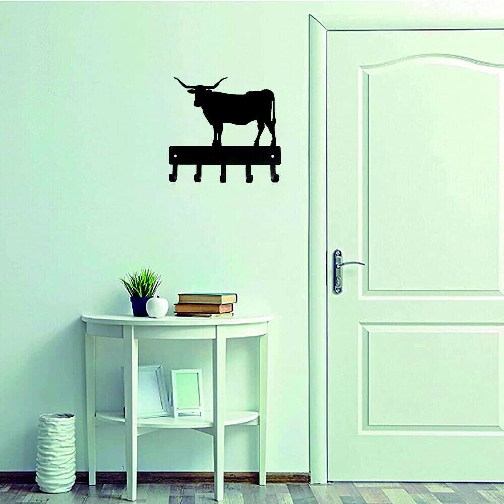 Texas Longhorn Steer Cow Key Rack Wall Mounted Shape Decoration Metal Art Decor