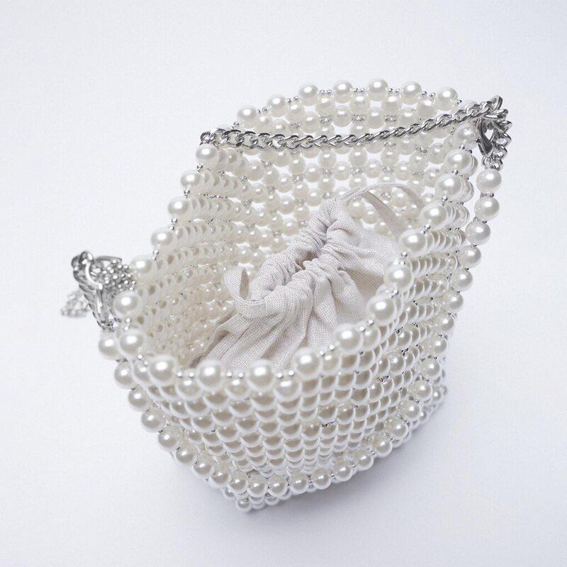 White Beaded Fairy Portable Messenger Bag Chain Purses Handbags Cross Body Bags