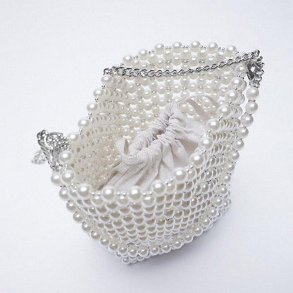 White Beaded Fairy Portable Messenger Bag Chain Purses Handbags Cross Body Bags